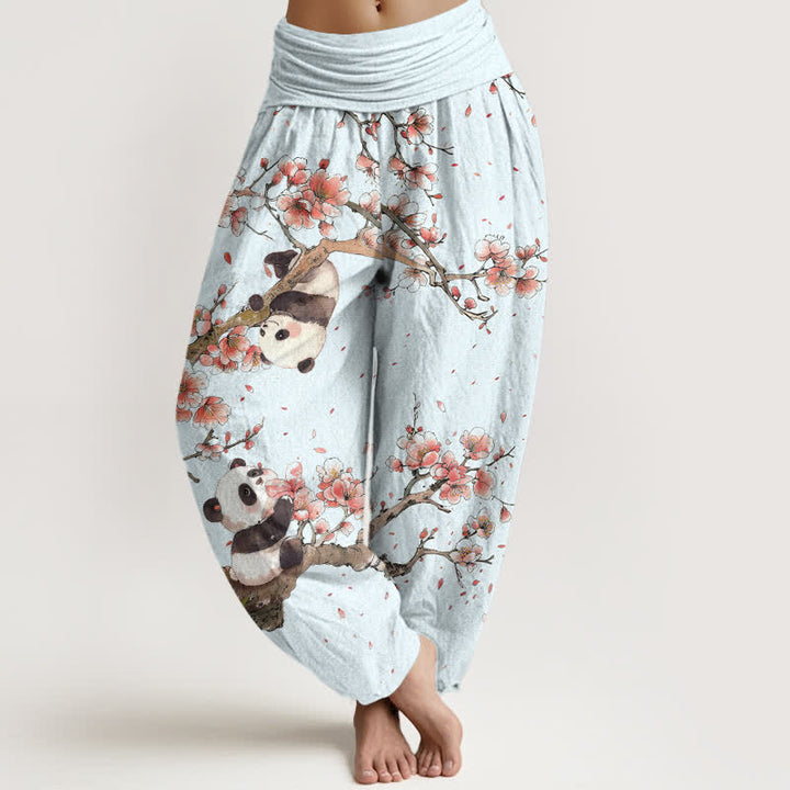Buddha Stones Damen-Haremshose aus reiner Baumwolle mit Panda- und Kirschblütenmuster und elastischem Bund - AliceBlue - US16, UK/AU20, EU48 (3XL) - image 5