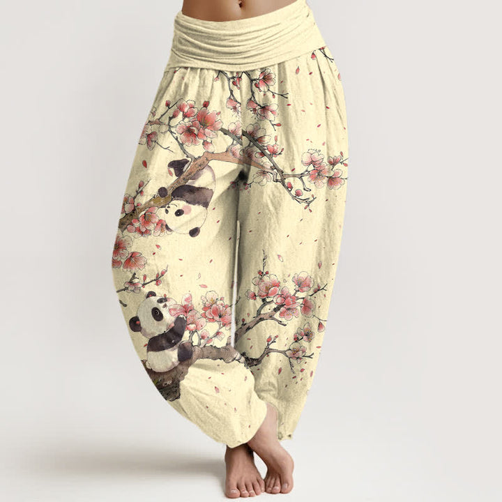 Buddha Stones Damen-Haremshose aus reiner Baumwolle mit Panda- und Kirschblütenmuster und elastischem Bund - Zitronen-Chiffon - US16, UK/AU20, EU48 (3XL) - image 8