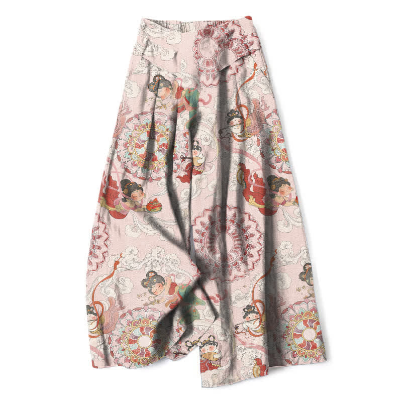 Buddha Stones Damenhose mit weitem Bein, elastischem Bund und Taschen, Baumwoll-Leinen-Mix mit Feen- und Blumenmuster - Lavendel-Rouge - US16, UK/AU20, EU48 (3XL) - image 0