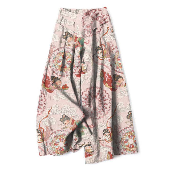 Buddha Stones Damenhose mit weitem Bein, elastischem Bund und Taschen, Baumwoll-Leinen-Mix mit Feen- und Blumenmuster - Lavendel-Rouge - US16, UK/AU20, EU48 (3XL) - image 0