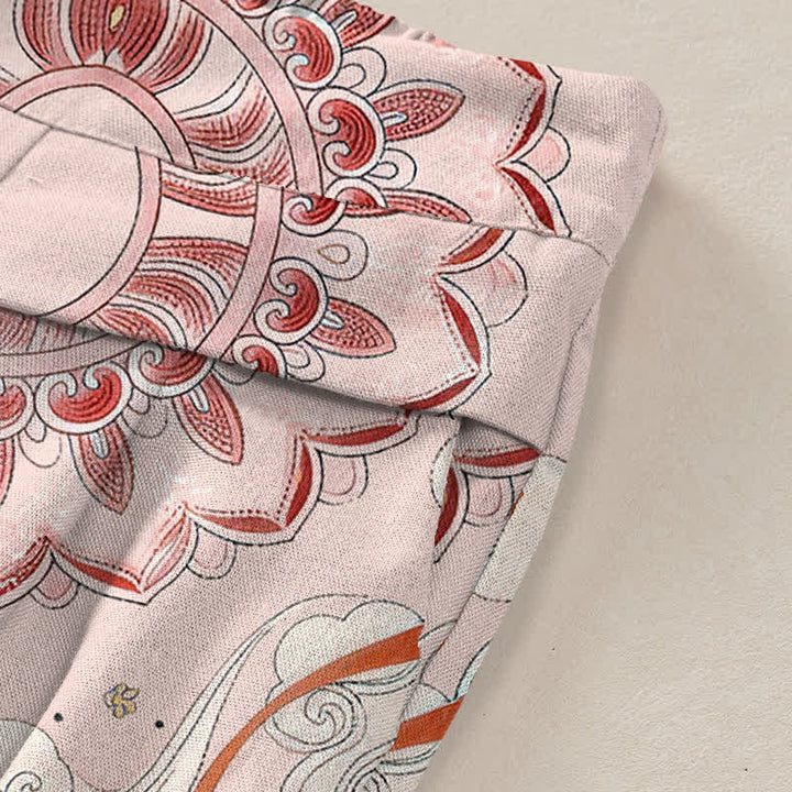 Buddha Stones Damenhose mit weitem Bein, elastischem Bund und Taschen, Baumwoll-Leinen-Mix mit Feen- und Blumenmuster - image 3