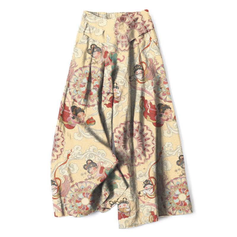 Buddha Stones Damenhose mit weitem Bein, elastischem Bund und Taschen, Baumwoll-Leinen-Mix mit Feen- und Blumenmuster - Blassgoldenrode - US16, UK/AU20, EU48 (3XL) - image 5