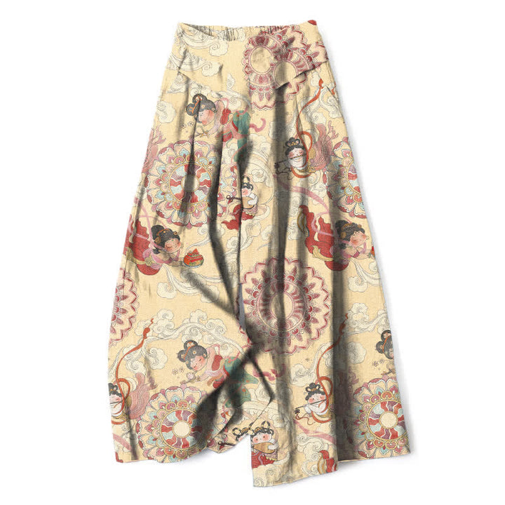 Buddha Stones Damenhose mit weitem Bein, elastischem Bund und Taschen, Baumwoll-Leinen-Mix mit Feen- und Blumenmuster - Blassgoldenrode - US16, UK/AU20, EU48 (3XL) - image 5