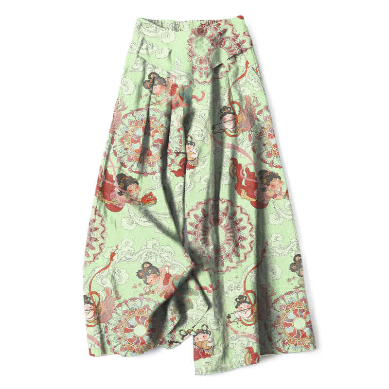 Buddha Stones Damenhose mit weitem Bein, elastischem Bund und Taschen, Baumwoll-Leinen-Mix mit Feen- und Blumenmuster - Honigmelone - US16, UK/AU20, EU48 (3XL) - image 7