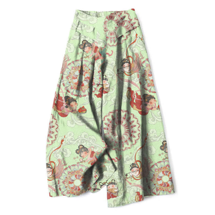 Buddha Stones Damenhose mit weitem Bein, elastischem Bund und Taschen, Baumwoll-Leinen-Mix mit Feen- und Blumenmuster - Honigmelone - US16, UK/AU20, EU48 (3XL) - image 7