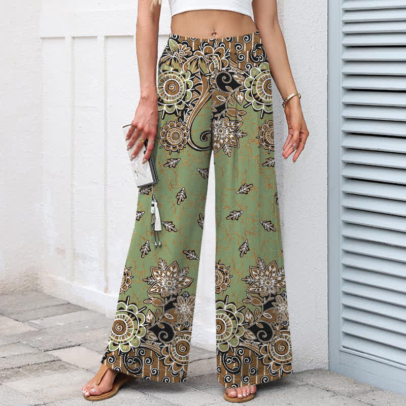 Buddha Stones Damenhose aus Baumwoll-Leinen-Mischgewebe im Boho-Stil mit Mandala-Muster, elastischem Bund, weitem Bein und Taschen - image 1