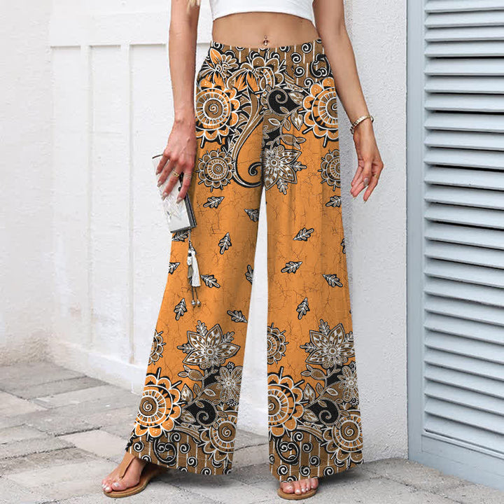 Buddha Stones Damenhose aus Baumwoll-Leinen-Mischgewebe im Boho-Stil mit Mandala-Muster, elastischem Bund, weitem Bein und Taschen - image 8