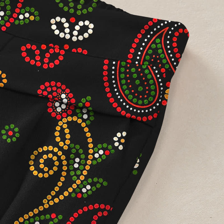 Buddha Stones Damenhose mit weitem Bein, elastischem Bund und Taschen aus Baumwoll-Leinen-Mischgewebe mit floralem, volkstümlichem Muster und floralem Muster im Landhausstil. - image 3