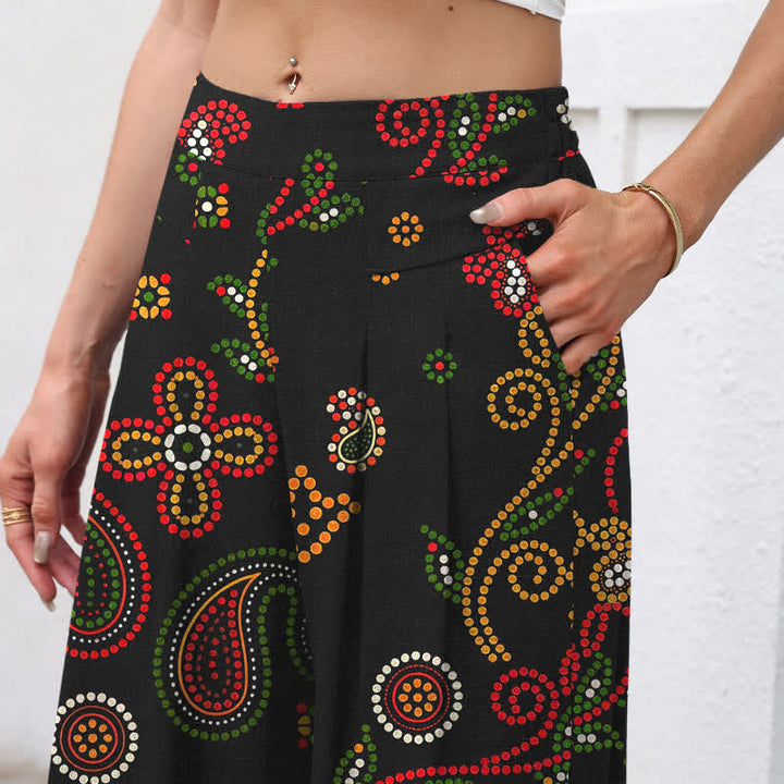 Buddha Stones Damenhose mit weitem Bein, elastischem Bund und Taschen aus Baumwoll-Leinen-Mischgewebe mit floralem, volkstümlichem Muster und floralem Muster im Landhausstil. - image 2