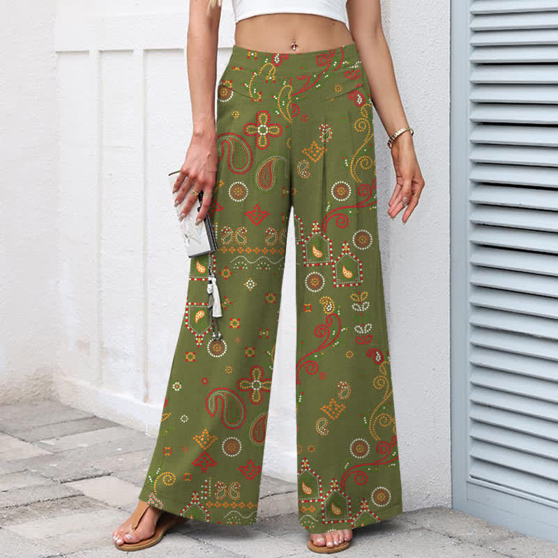 Buddha Stones Damenhose mit weitem Bein, elastischem Bund und Taschen aus Baumwoll-Leinen-Mischgewebe mit floralem, volkstümlichem Muster und floralem Muster im Landhausstil. - image 6