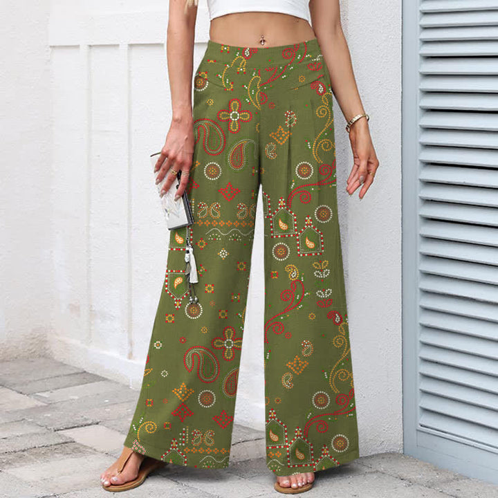 Buddha Stones Damenhose mit weitem Bein, elastischem Bund und Taschen aus Baumwoll-Leinen-Mischgewebe mit floralem, volkstümlichem Muster und floralem Muster im Landhausstil. - image 6