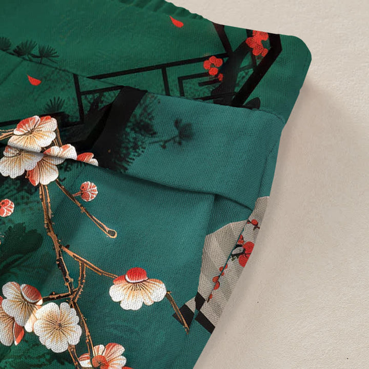 Buddha Stones Damenhose aus Baumwoll-Leinen-Mischgewebe mit orientalischem Blumenfächermuster, elastischem Bund, weitem Bein und Taschen - image 3