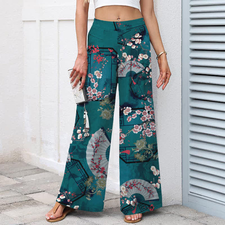 Buddha Stones Damenhose aus Baumwoll-Leinen-Mischgewebe mit orientalischem Blumenfächermuster, elastischem Bund, weitem Bein und Taschen - image 6