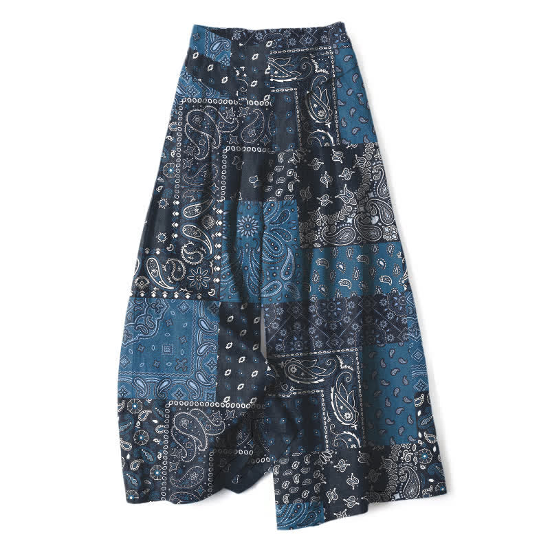 Buddha Stones Damenhose mit weitem Bein und elastischem Bund, Taschen, Vintage-Paisley-Patchworkmuster aus Baumwoll-Leinen - Marine - US16, UK/AU20, EU48 (3XL) - image 0