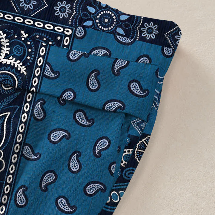 Buddha Stones Damenhose mit weitem Bein und elastischem Bund, Taschen, Vintage-Paisley-Patchworkmuster aus Baumwoll-Leinen - image 3