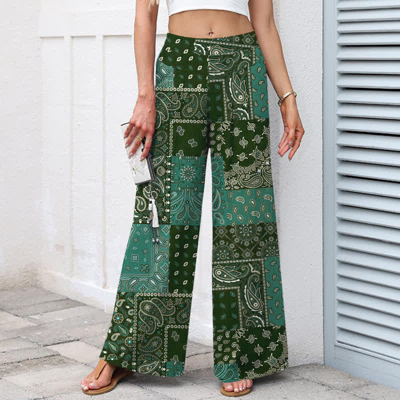 Buddha Stones Damenhose mit weitem Bein und elastischem Bund, Taschen, Vintage-Paisley-Patchworkmuster aus Baumwoll-Leinen - image 6
