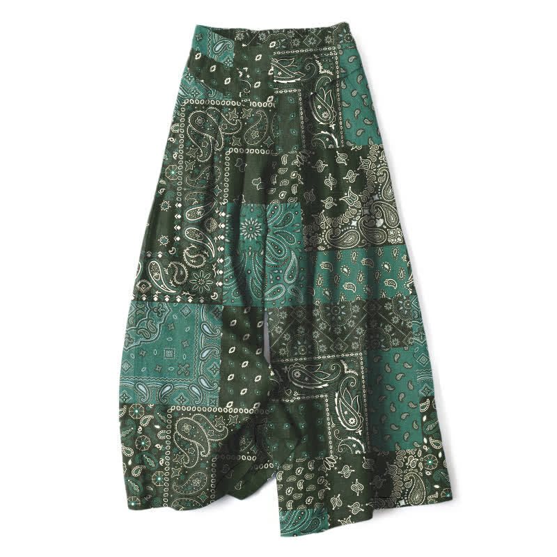 Buddha Stones Damenhose mit weitem Bein und elastischem Bund, Taschen, Vintage-Paisley-Patchworkmuster aus Baumwoll-Leinen - Dunkelolivgrün - US16, UK/AU20, EU48 (3XL) - image 5