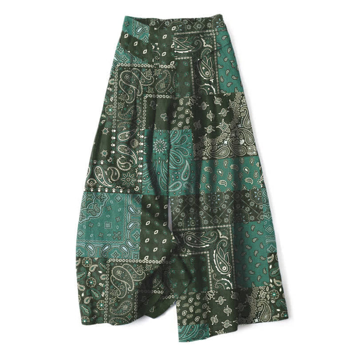 Buddha Stones Damenhose mit weitem Bein und elastischem Bund, Taschen, Vintage-Paisley-Patchworkmuster aus Baumwoll-Leinen - Dunkelolivgrün - US16, UK/AU20, EU48 (3XL) - image 5