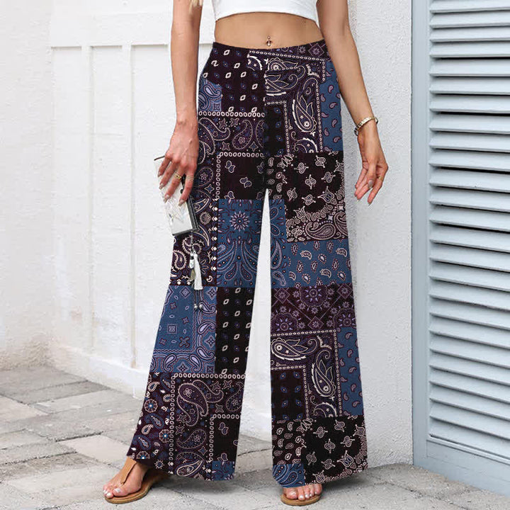 Buddha Stones Damenhose mit weitem Bein und elastischem Bund, Taschen, Vintage-Paisley-Patchworkmuster aus Baumwoll-Leinen - image 8