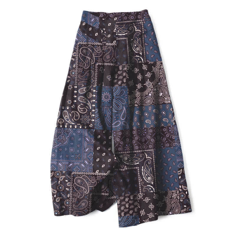 Buddha Stones Damenhose mit weitem Bein und elastischem Bund, Taschen, Vintage-Paisley-Patchworkmuster aus Baumwoll-Leinen - SteelBlue - US16, UK/AU20, EU48 (3XL) - image 7
