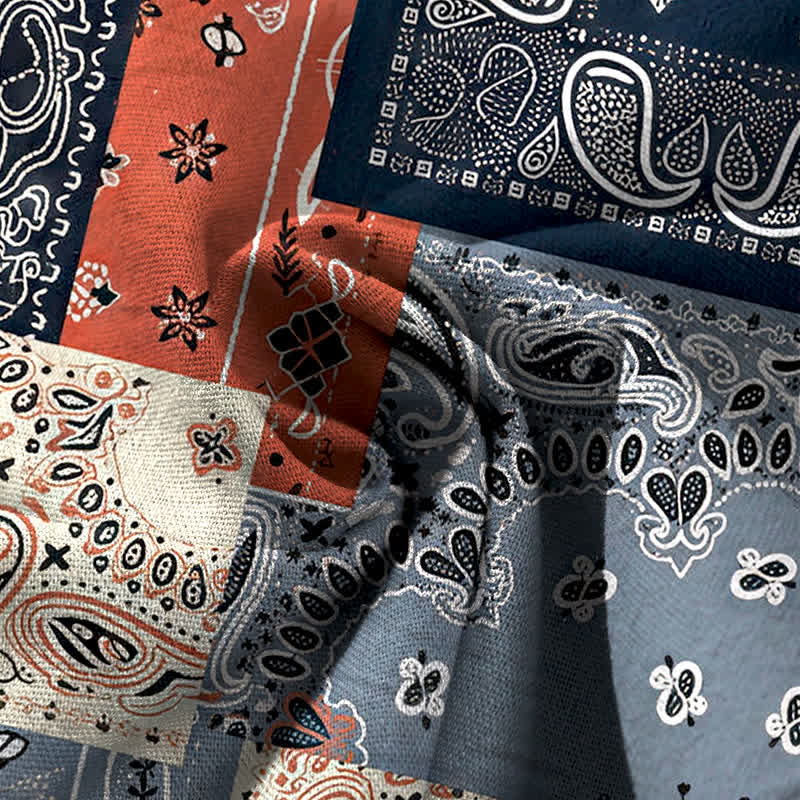 Buddha Stones Damenhose mit weitem Bein, elastischem Bund und Taschen, aus Baumwoll-Leinen-Mischgewebe im Patchwork-Paisley-Muster - image 4