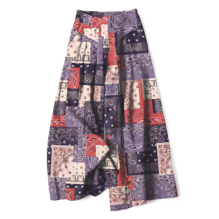 Buddha Stones Damenhose mit weitem Bein, elastischem Bund und Taschen, aus Baumwoll-Leinen-Mischgewebe im Patchwork-Paisley-Muster - Mittelviolett - US16, UK/AU20, EU48 (3XL) - image 5