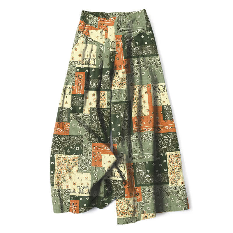 Buddha Stones Damenhose mit weitem Bein, elastischem Bund und Taschen, aus Baumwoll-Leinen-Mischgewebe im Patchwork-Paisley-Muster - Olivgrün - US16, UK/AU20, EU48 (3XL) - image 7