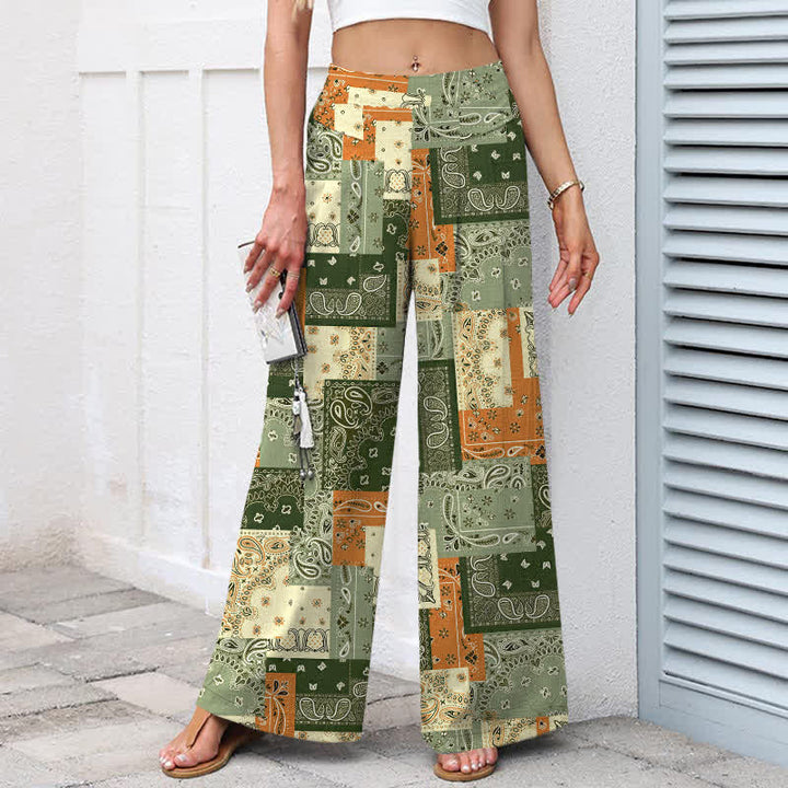 Buddha Stones Damenhose mit weitem Bein, elastischem Bund und Taschen, aus Baumwoll-Leinen-Mischgewebe im Patchwork-Paisley-Muster - image 8