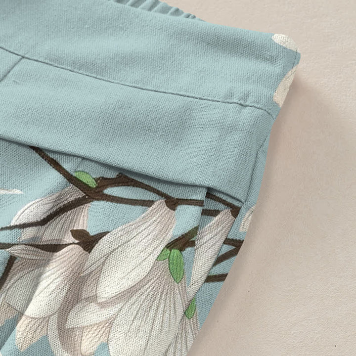 Buddha Stones Baumwoll-Leinen-Hose mit Vintage-Blumenmuster, elastischem Bund, weitem Bein und Taschen - image 3