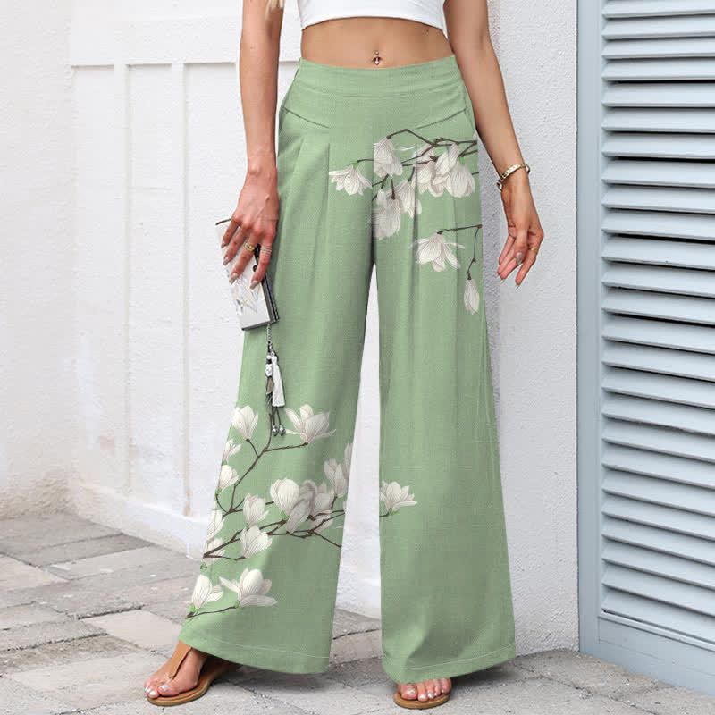 Buddha Stones Baumwoll-Leinen-Hose mit Vintage-Blumenmuster, elastischem Bund, weitem Bein und Taschen - image 6