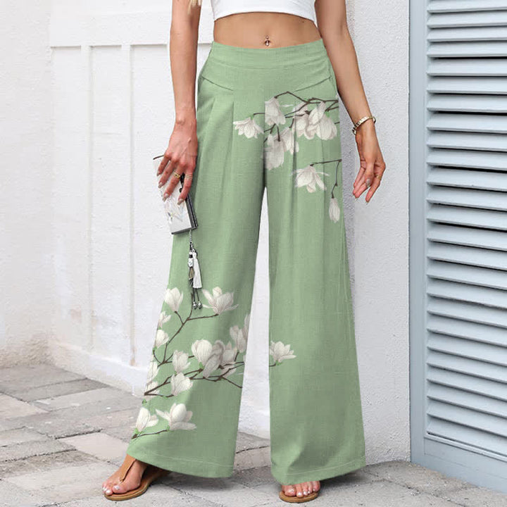Buddha Stones Baumwoll-Leinen-Hose mit Vintage-Blumenmuster, elastischem Bund, weitem Bein und Taschen - image 6