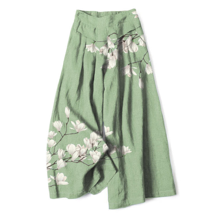 Buddha Stones Baumwoll-Leinen-Hose mit Vintage-Blumenmuster, elastischem Bund, weitem Bein und Taschen - Hellgrün - US16, UK/AU20, EU48 (3XL) - image 5