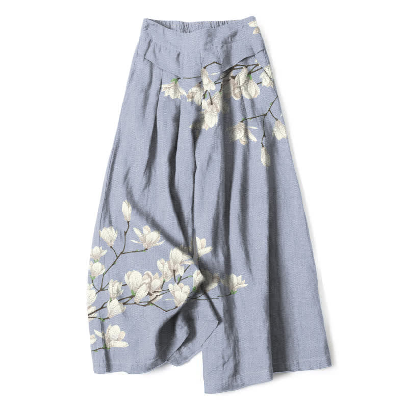 Buddha Stones Baumwoll-Leinen-Hose mit Vintage-Blumenmuster, elastischem Bund, weitem Bein und Taschen - Hellblau - US16, UK/AU20, EU48 (3XL) - image 7