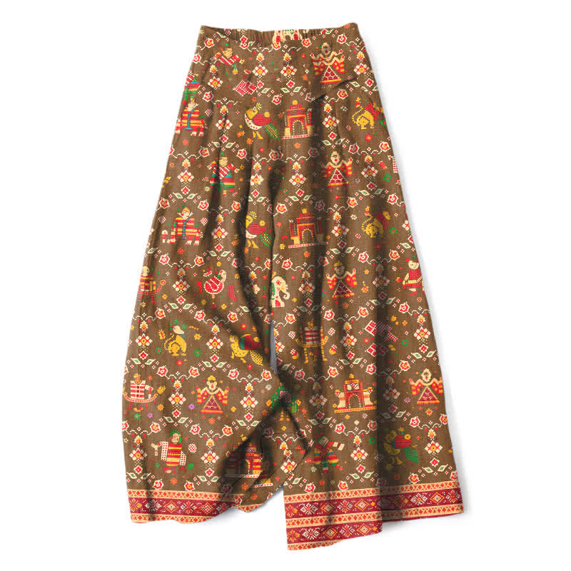 Buddha Stones Damenhose aus Baumwoll-Leinen-Mischgewebe mit geometrischem Bohème-Muster, elastischem Bund, weitem Bein und Taschen - Dunkelgoldenrod - US16, UK/AU20, EU48 (3XL) - image 7