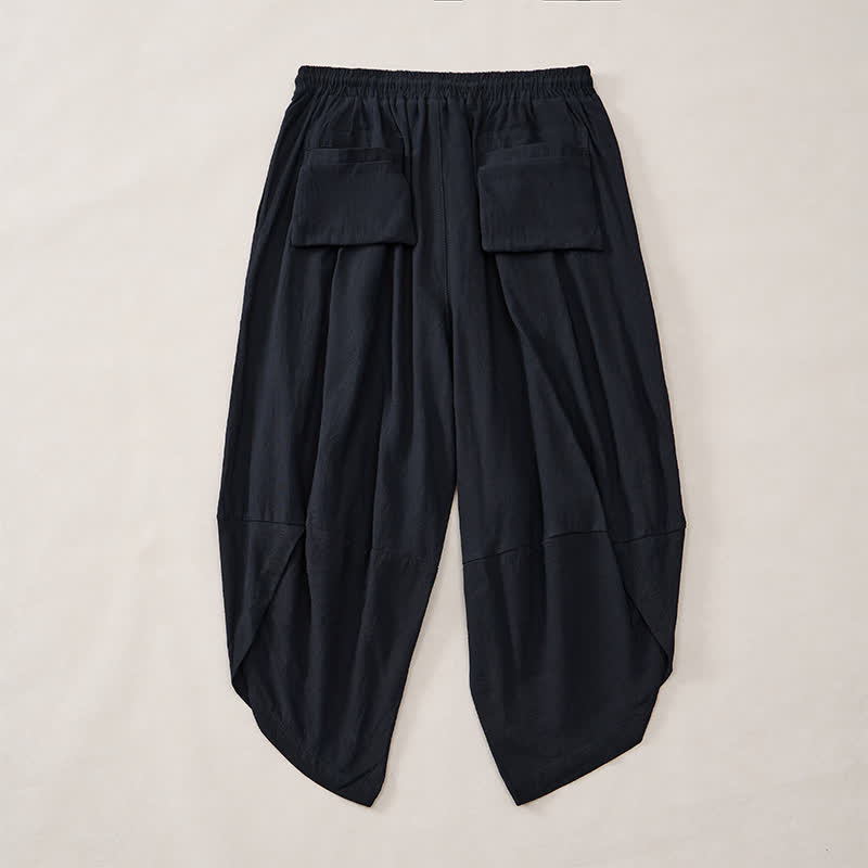 Buddha Stones Lässige Vintage-Caprihose mit Kranichmuster und Kordelzug, Herren-Haremshose mit Tasche - image 12
