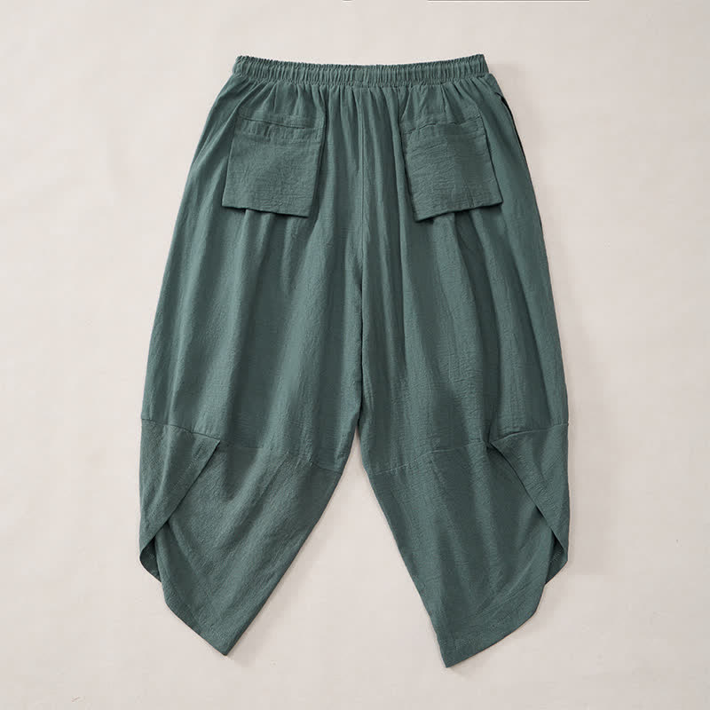 Buddha Stones Lässige Vintage-Caprihose mit Kranichmuster und Kordelzug, Herren-Haremshose mit Tasche - image 3