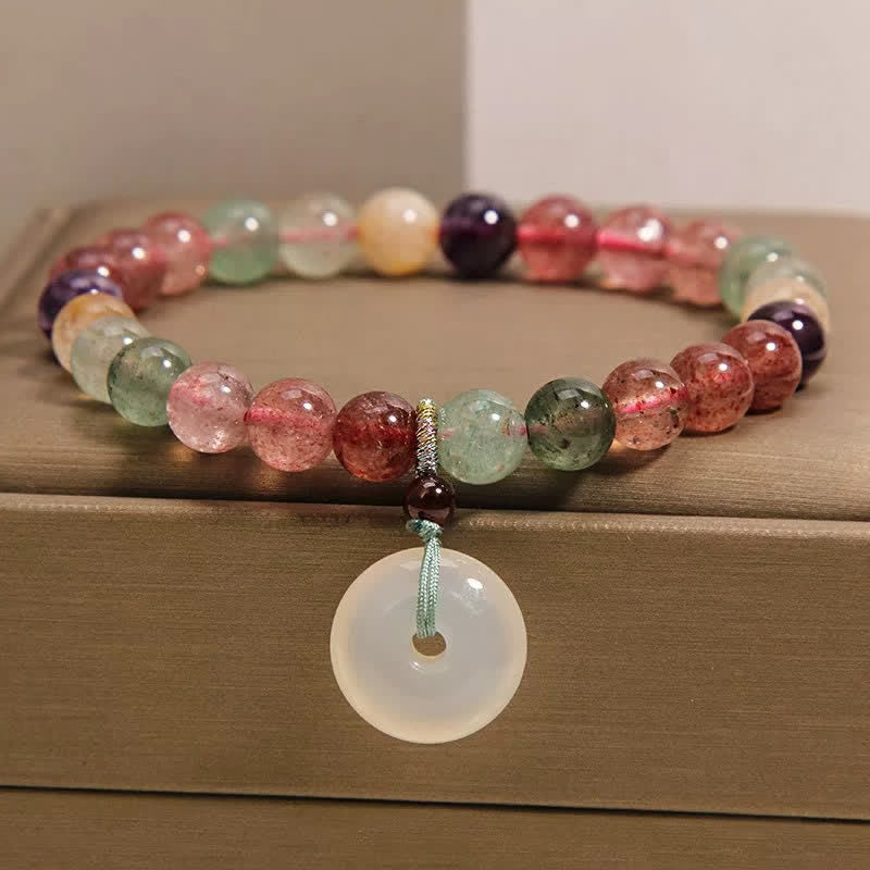 Buddha Stones Armband mit Friedensschnalle aus Erdbeerquarz und Chalcedon - Erdbeerquarz (Liebe ♥ Heilung) - image 0