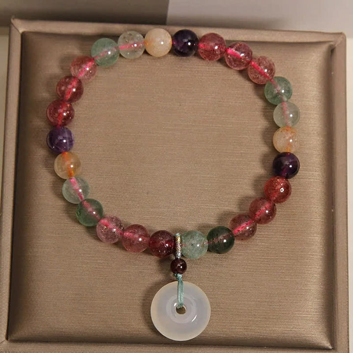 Buddha Stones Armband mit Friedensschnalle aus Erdbeerquarz und Chalcedon - image 4