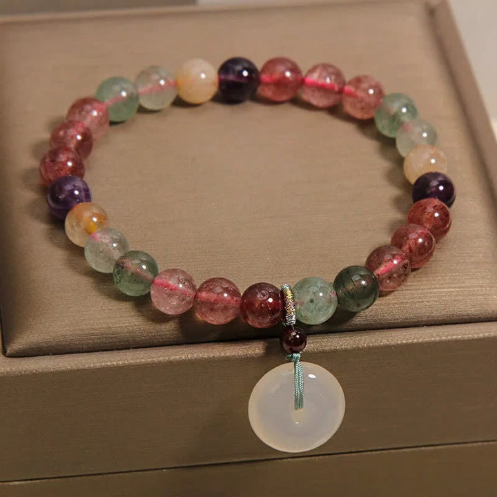 Buddha Stones Armband mit Friedensschnalle aus Erdbeerquarz und Chalcedon - image 3
