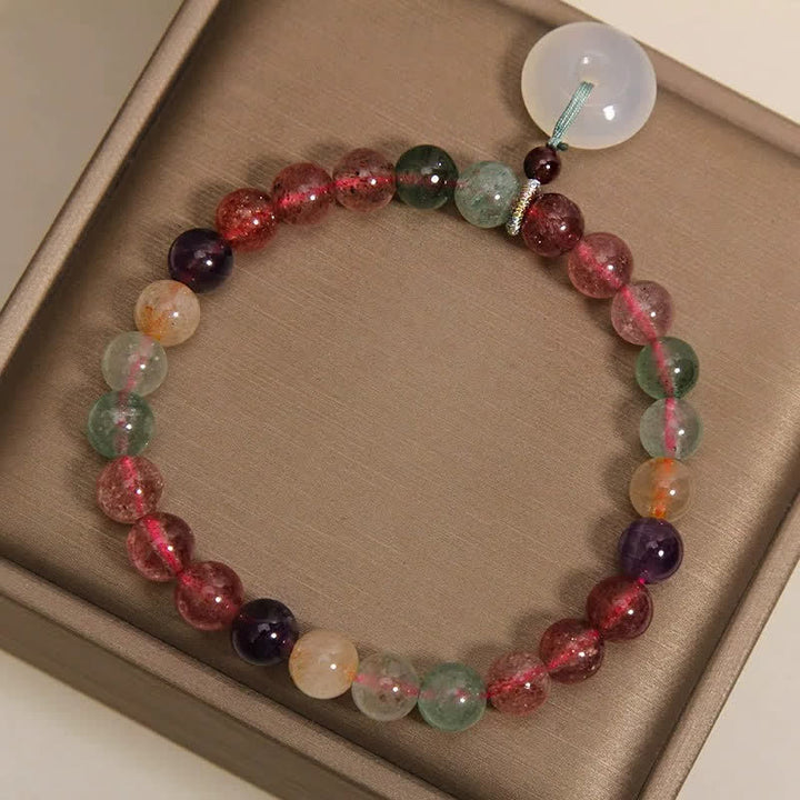 Buddha Stones Armband mit Friedensschnalle aus Erdbeerquarz und Chalcedon - image 8