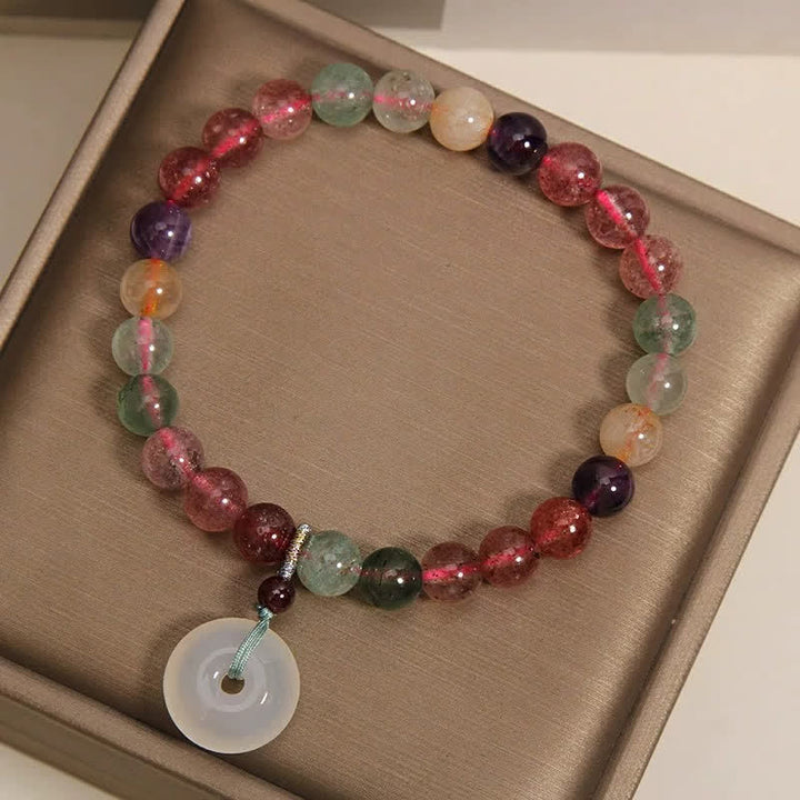 Buddha Stones Armband mit Friedensschnalle aus Erdbeerquarz und Chalcedon - image 9
