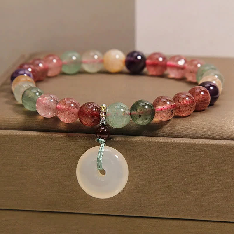 Buddha Stones Armband mit Friedensschnalle aus Erdbeerquarz und Chalcedon - image 1