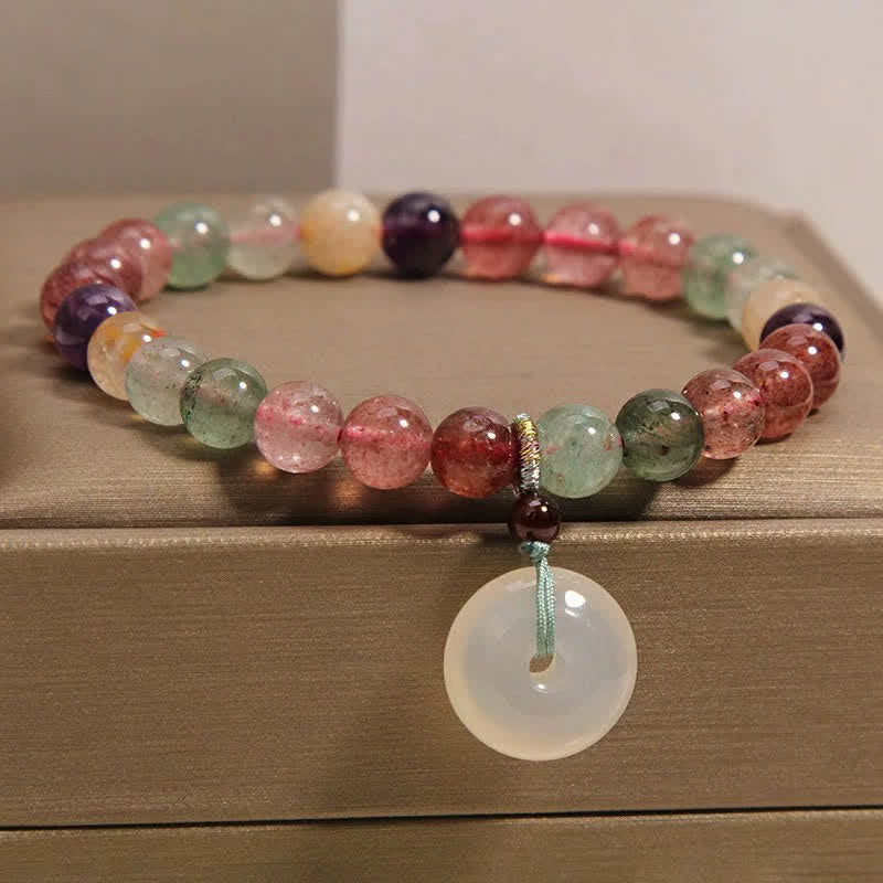 Buddha Stones Armband mit Friedensschnalle aus Erdbeerquarz und Chalcedon - image 2