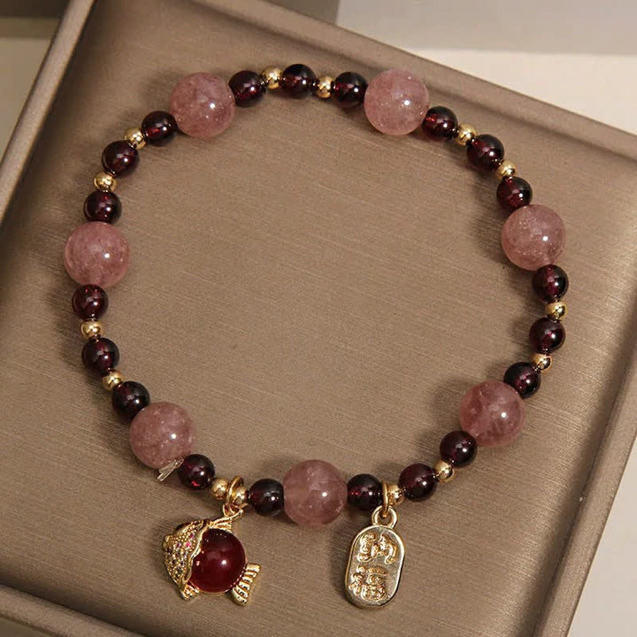 Buddha Stones Erdbeerquarz-Granat-Koi-Fisch-Fu-Charakter-Heilarmband - image 4