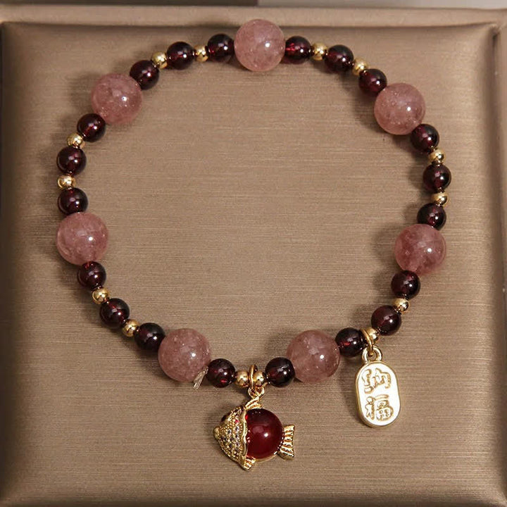 Buddha Stones Erdbeerquarz-Granat-Koi-Fisch-Fu-Charakter-Heilarmband - image 3