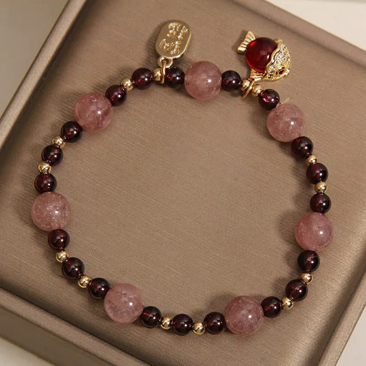 Buddha Stones Erdbeerquarz-Granat-Koi-Fisch-Fu-Charakter-Heilarmband - image 10