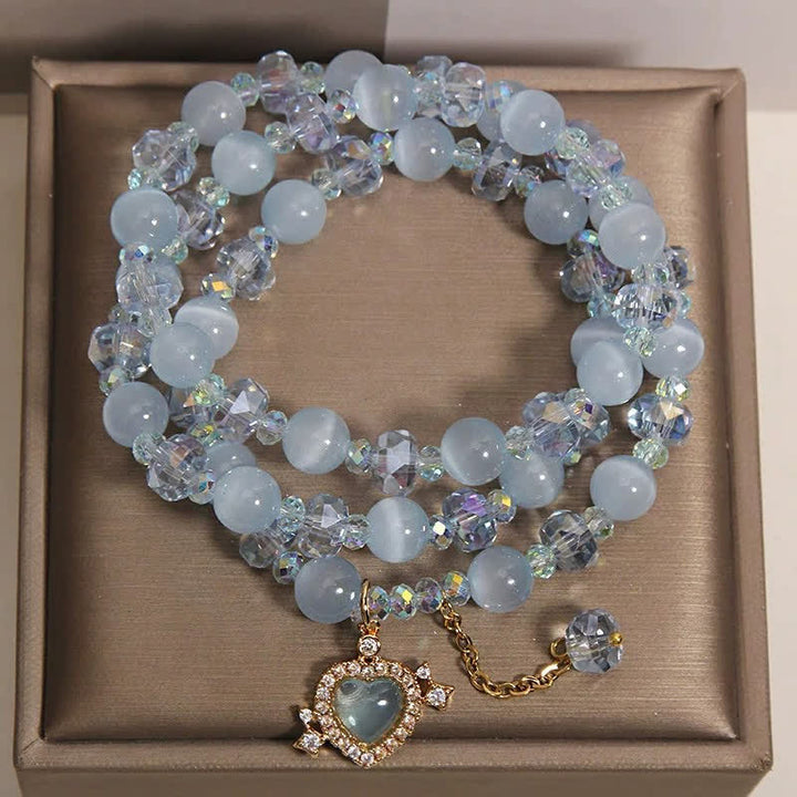 Buddha Stones Blaues Katzenaugen-Herz-Armband mit dreifacher Wicklung – ein Symbol des Selbstvertrauens - image 3
