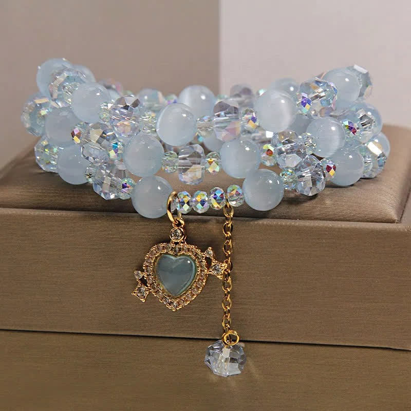 Buddha Stones Blaues Katzenaugen-Herz-Armband mit dreifacher Wicklung – ein Symbol des Selbstvertrauens - image 1