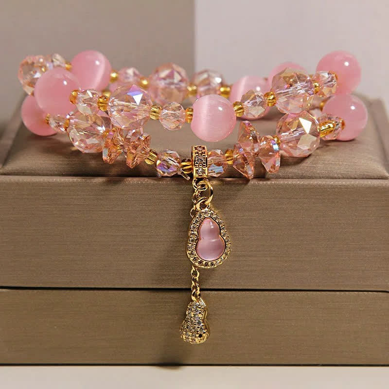 Buddha Stones Doppellagiges Perlenarmband mit Katzenaugenkürbis-Anhänger - Rosa Katzenauge - image 0