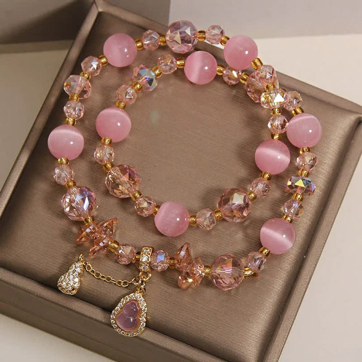 Buddha Stones Doppellagiges Perlenarmband mit Katzenaugenkürbis-Anhänger - image 3